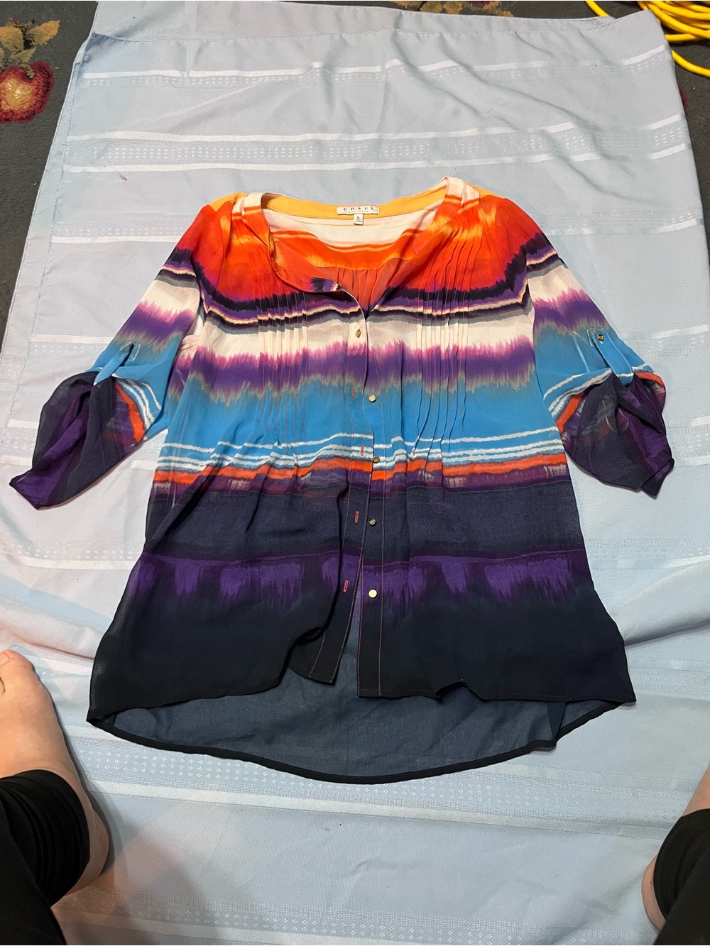 Chaus Multicolor Ombre Button-Front Blouse with Roll-Tab Sleeves